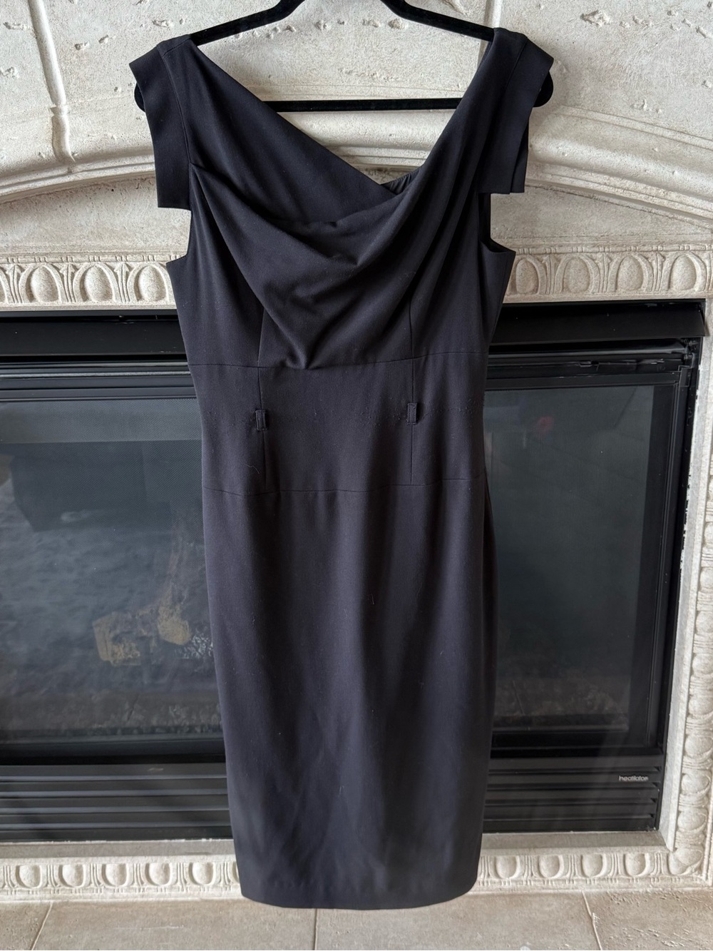 Black Halo Black Cowl-Neck Midi Sheath Dress